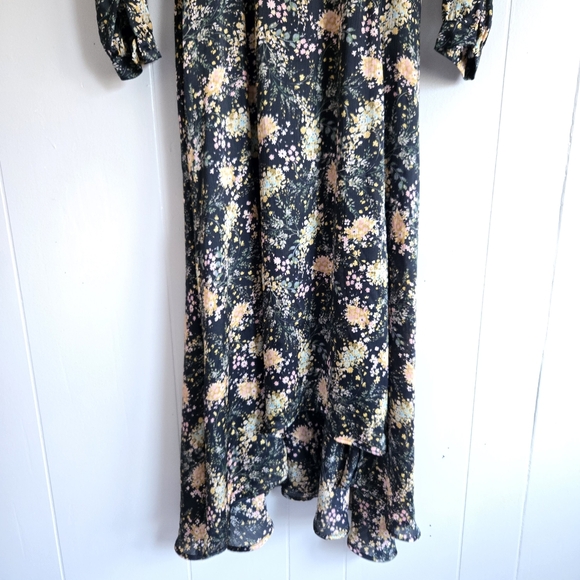 Zara Blogger FAV Floral Midi Dress high mock neck full A-line skirt curved hem S - Picture 6 of 12